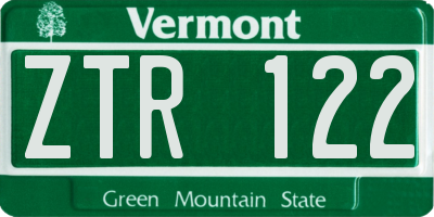 VT license plate ZTR122