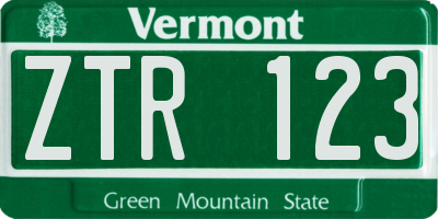 VT license plate ZTR123