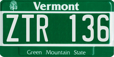 VT license plate ZTR136