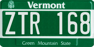 VT license plate ZTR168
