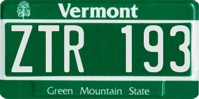 VT license plate ZTR193