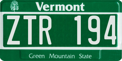 VT license plate ZTR194