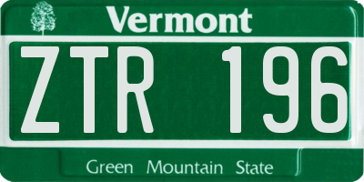 VT license plate ZTR196
