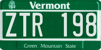 VT license plate ZTR198