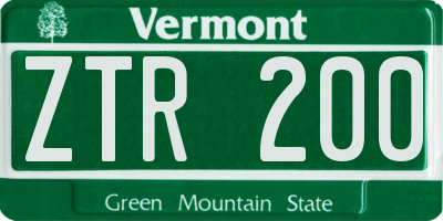 VT license plate ZTR200