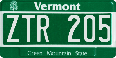 VT license plate ZTR205