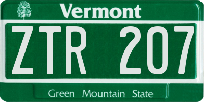 VT license plate ZTR207
