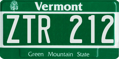 VT license plate ZTR212
