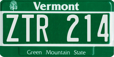 VT license plate ZTR214