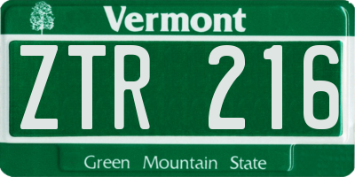 VT license plate ZTR216