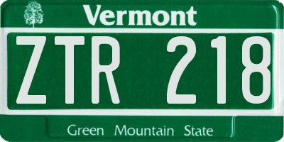 VT license plate ZTR218