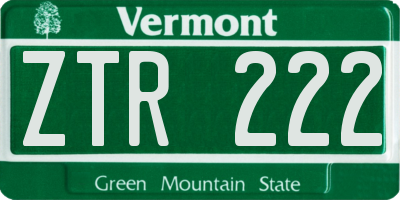 VT license plate ZTR222