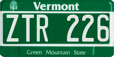 VT license plate ZTR226