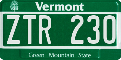 VT license plate ZTR230