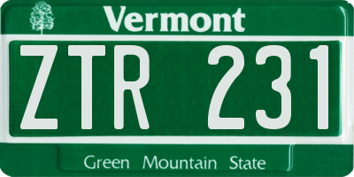 VT license plate ZTR231