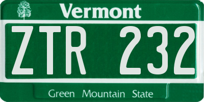 VT license plate ZTR232
