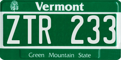 VT license plate ZTR233