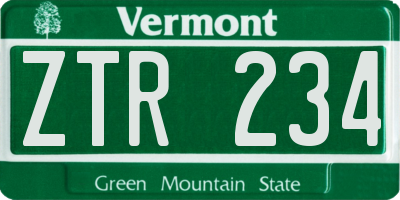 VT license plate ZTR234