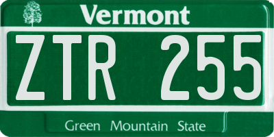 VT license plate ZTR255