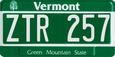 VT license plate ZTR257
