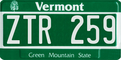 VT license plate ZTR259