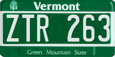VT license plate ZTR263