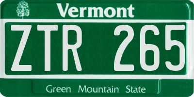 VT license plate ZTR265