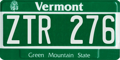 VT license plate ZTR276