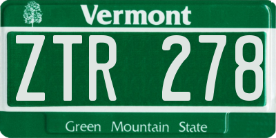 VT license plate ZTR278
