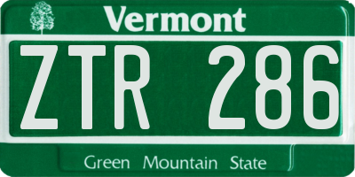 VT license plate ZTR286