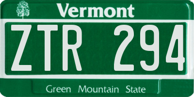 VT license plate ZTR294