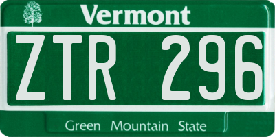 VT license plate ZTR296