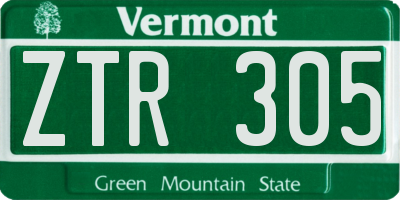 VT license plate ZTR305