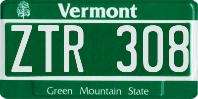 VT license plate ZTR308