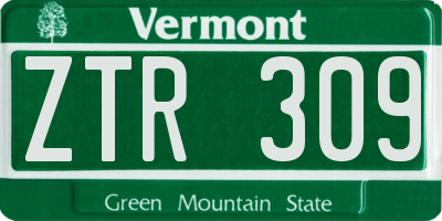 VT license plate ZTR309