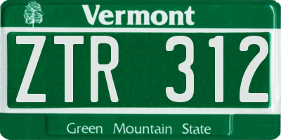 VT license plate ZTR312