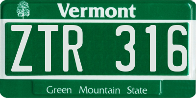 VT license plate ZTR316