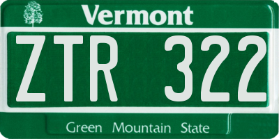 VT license plate ZTR322
