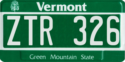 VT license plate ZTR326