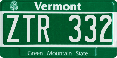 VT license plate ZTR332