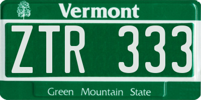 VT license plate ZTR333
