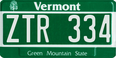 VT license plate ZTR334