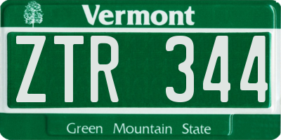VT license plate ZTR344