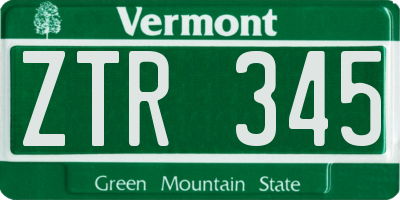 VT license plate ZTR345