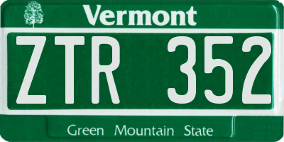 VT license plate ZTR352