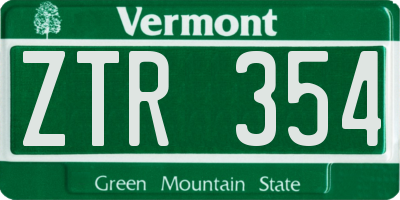 VT license plate ZTR354