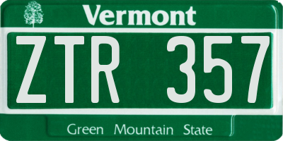 VT license plate ZTR357