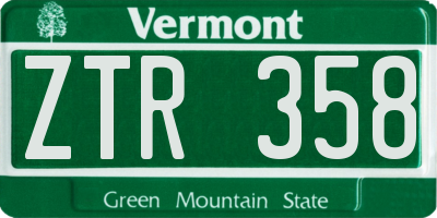 VT license plate ZTR358