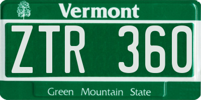 VT license plate ZTR360
