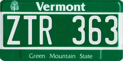 VT license plate ZTR363